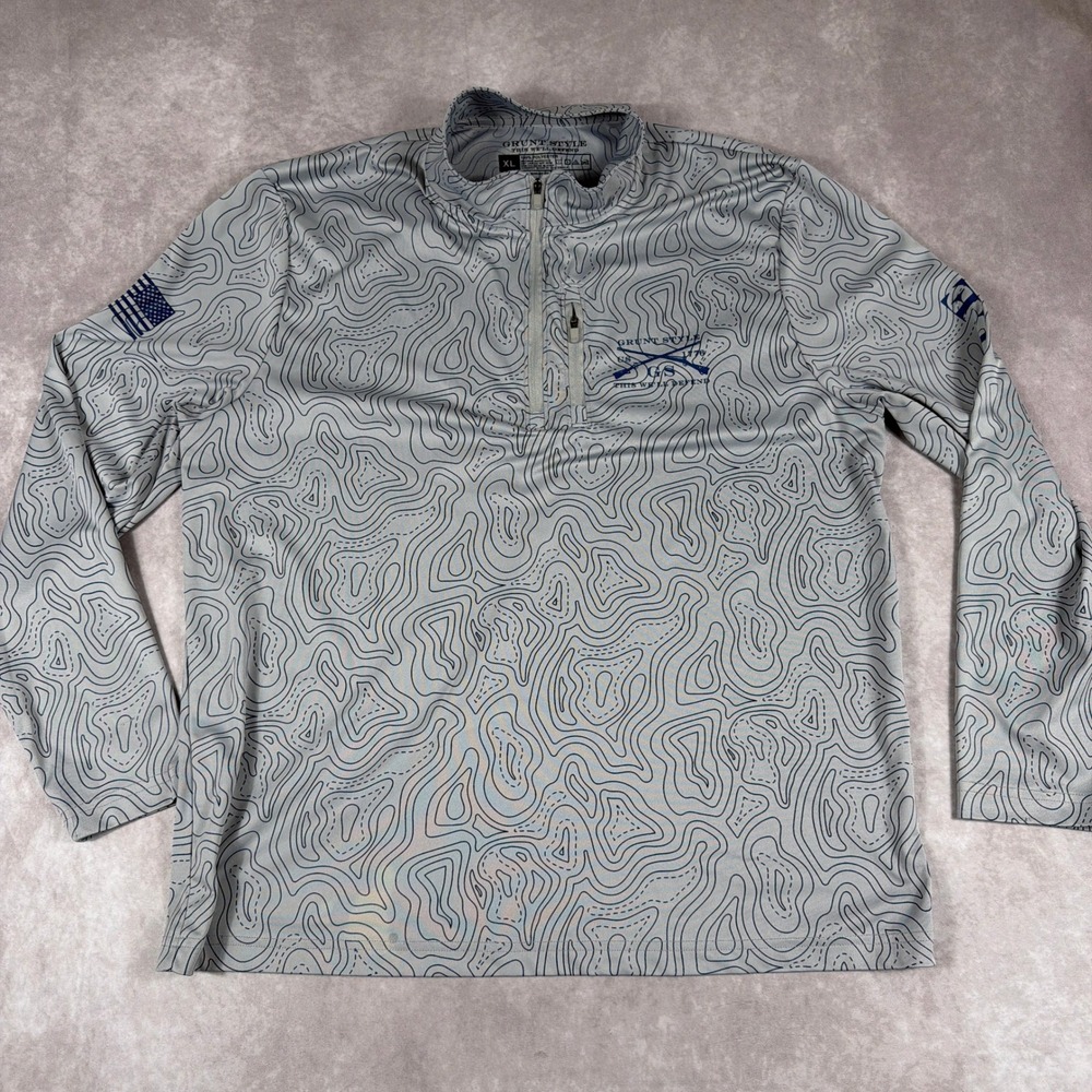 Grunt Style Topographic 1/4 Zip Performance Pullover Size XL Grey Tactical Men